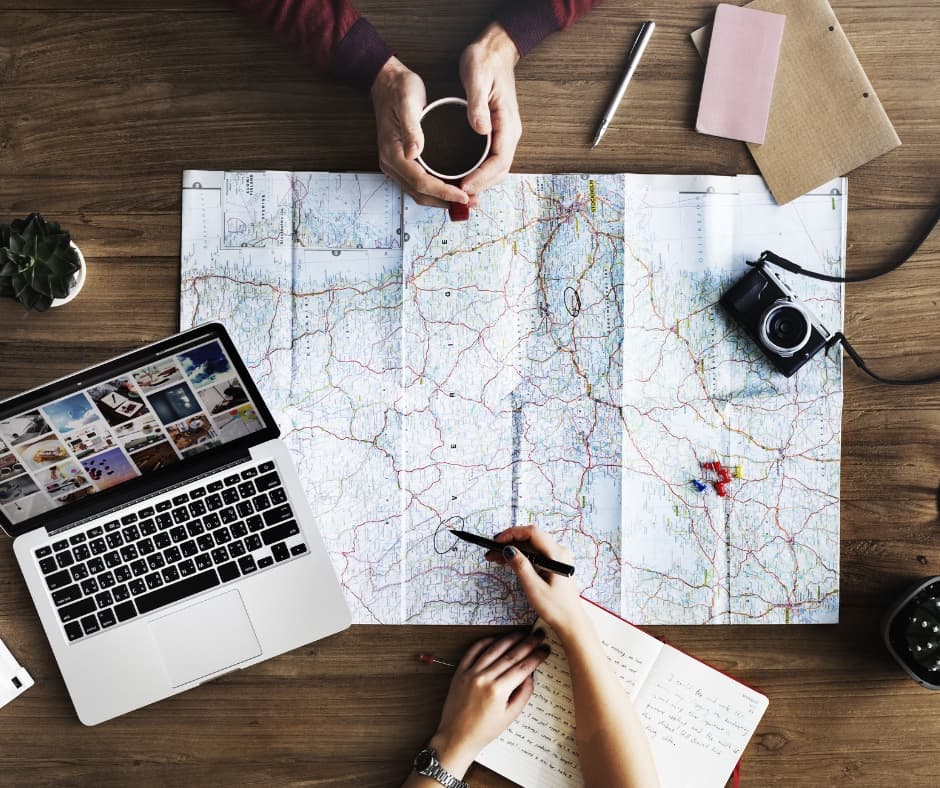 Traveller comparing an AI-generated itinerary with a map